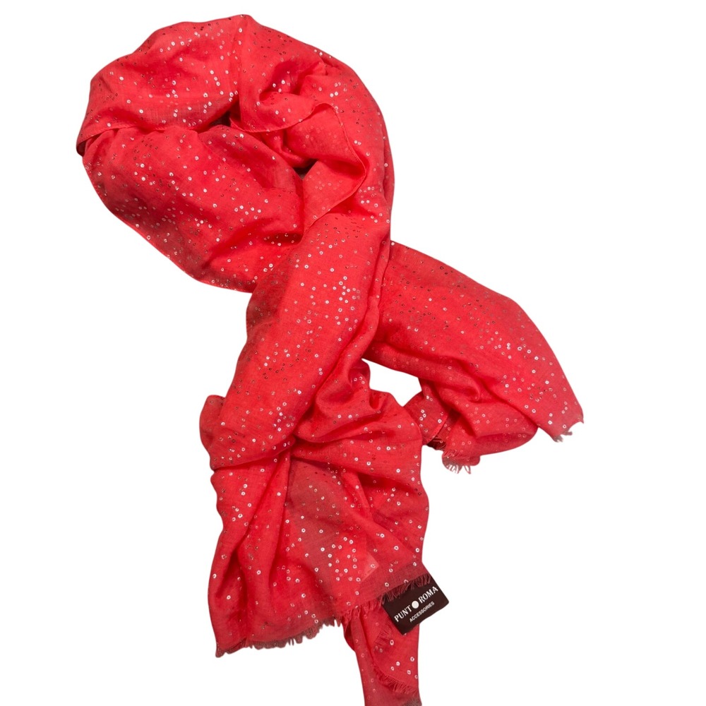 Womens Coral Silver Sequin Scarf Shawl Wrap Accessory NWT 28 x 64